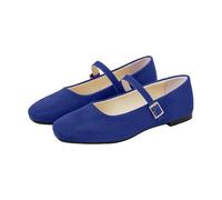 Zapatos planos clásicos Mary Janes, de ante sintético, minimalistas, con correa con hebilla, ideales para la escuela, trabajo, citas, paseos diarios, Blue, 38 EU