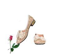 Zapatos planos de ballet de encaje con purpurina para mujer, elegantes zapatos planos de malla Mary Jane con puntera puntiaguda, cómodos, transpirables, sin cordones, zapatos bajos para boda, Gold, 36