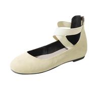 Zapatos planos de ballet para mujer, con correa elástica entrecruzada, tacones de bloque, zapatos planos para mujer, bailarina, correa elástica cruzada, puntera redonda, cómodos zapatos de tacón de