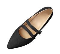 Zapatos planos de ballet para mujer, zapatos planos negros para mujer, temperamento casual, diseño de cien palabras, zapatos enrollables puntiagudos, zapatos de tacón para uso diario de verano, Black