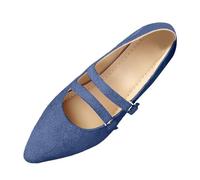 Zapatos planos de ballet para mujer, zapatos planos negros para mujer, temperamento casual, diseño de cien palabras, zapatos enrollables puntiagudos, zapatos de tacón para uso diario de verano, Blue