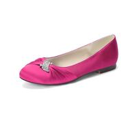 Zapatos Planos De Boda De Satén con Cristales para Mujer, para Novia, con Punta Redonda, Estilo Slip-On, Zapatos Planos Formales para Vestido De Noche Y Fiesta Nupcial,Rose Red,35 EU