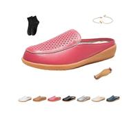 Zapatos planos de cuero para mujer, mocasines ortopédicos de cuero sin espalda, mocasines cómodos con flores ahuecadas, Pink, 37 EU