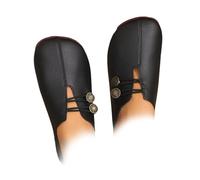Zapatos planos de cuero suave para mujer, mocasines ortopédicos para mujer, cómodas sandalias planas suaves sin cordones, Black, 7.5 UK 3X-Narrow