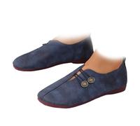 Zapatos planos de cuero suave para mujer, mocasines ortopédicos para mujer, cómodas sandalias planas suaves sin cordones, Blue, 4.5 UK 3X-Narrow