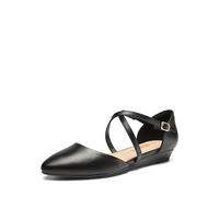 Zapatos planos de cuña baja con punta puntiaguda y tiras al tobillo para mujer, elegantes, cómodos, informales, sin cordones, para negocios, oficina y trabajo.,Size 41.5,Negro-Pu,SDFA2402W
