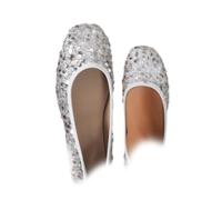 Zapatos planos de lentejuelas brillantes para invitadas de boda para mujer, zapatos planos de ballet sin cordones, tacón bajo, puntera cuadrada, cómodos, zapatos planos de bailarina para fiesta de