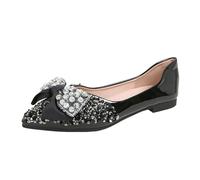 Zapatos planos de mujer Primavera Y Otoño Estilo Ligero Encaje,Color sólido Boca Suelo Suave Arco Zapatos Individuales Zapatos de Boca Colgante Diario Zapatos de Ballet de Gran Tamaño, Negro , 42 EU