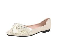 Zapatos planos de mujer Primavera Y Otoño Estilo Ligero Encaje,Color sólido Boca Suelo Suave Arco Zapatos Individuales Zapatos de Boca Colgante Diario Zapatos de Ballet de Gran Tamaño, beige, 37 EU