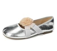 Zapatos planos de mujer tipo Mary Jane en tallas grandes con cordones y detalle de flor estilo francés de hadas de piel con punta redonda estilo ballet zapatos de salón antideslizantes y cómodos