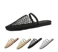 Zapatos planos de punta redonda para mujer, de malla hueca, transpirables, informales, suaves, con correa acolchada, ligeros, cómodos, a la moda, para caminar todo el día, Black, 36.5 EU
