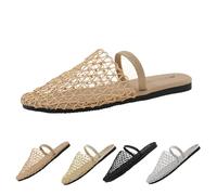 Zapatos planos de punta redonda para mujer, de malla hueca, transpirables, informales, suaves, con correa acolchada, ligeros, cómodos, a la moda, para caminar todo el día, Khaki, 36.5 EU