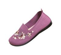 Zapatos planos de punto bordados de ramas florales para mujer, transpirables, ligeros, casuales, mocasines casuales para caminar todos los días, primavera y verano, Purple, 36 EU