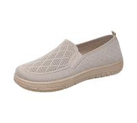 Zapatos planos de punto para mujer, de malla transpirable, informales, a la moda, antideslizantes, cómodos, suela suave, mocasines sin cordones, puntera redonda, zapatos de tenis bajos, beige, 39.5 EU