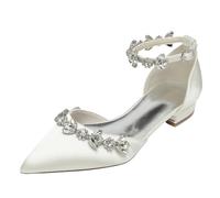 Zapatos Planos de satén con Cristales para Mujer, para Boda, para Novia, graduación, Fiesta, Noche, Puntiagudos,Marfil,37