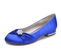 Zapatos Planos de satén con Punta Redonda para Novia, cómodos, con pedrería, para Fiesta de graduación.,Royal Blue,37
