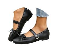 Zapatos planos elegantes retro Mary Janes, clásicos, con hebilla de lazo, para mujer, informales, ligeros, para uniformes escolares, oficina, uso diario, Black, 39 EU