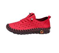 Zapatos planos flexibles de piel sintética para mujer, mocasines casuales cosidos a mano, ligeros, para caminar todos los días, Red, 36 EU
