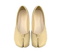 Zapatos planos ligeros de piel sintética para mujer, con puntera dividida, estilo casual, sin cordones, suaves, retro, para el verano, beige, 40 EU