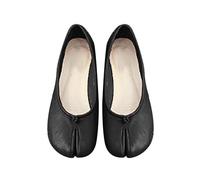 Zapatos planos ligeros de piel sintética para mujer, con puntera dividida, estilo casual, sin cordones, suaves, retro, para el verano, Black, 40.5 EU