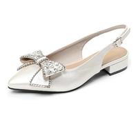 Zapatos planos Mary Jane con lazo de diamantes de imitación para mujer, puntera puntiaguda, cómodos, tacón bajo, purpurina y correa trasera, zapatos de boda para novia, fiesta de noche, White, 37 EU