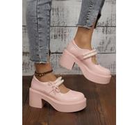 Zapatos planos Mary Jane con lazo rosa para mujer