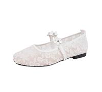 Zapatos planos Mary Jane de malla floral para mujer, elegantes, transpirables, de encaje, para fiestas de verano y citas románticas, White, 39.5 EU