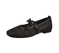 Zapatos planos Mary Jane de malla floral para mujer, elegantes, transpirables, de encaje, para fiestas de verano y citas románticas, Black, 39 EU