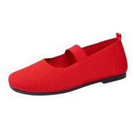 Zapatos planos Mary Jane de punto transpirables para mujer, cómodos, con puntera redonda, sin cordones, con correa elástica, para viajes y caminatas casuales, Red, 39.5 EU