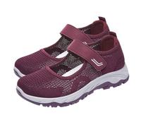 Zapatos planos Mary Jane para mujer, ligeros, de malla, transpirables, de punto, informales, suaves, con correa ajustable al tobillo, Purple, 37.5 EU