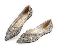Zapatos planos para mujer, diamantes de imitación, cabeza puntiaguda, zapatos planos cómodos, plantilla de espuma viscoelástica suave, zapatos planos para mujer., Plateado, 40.5 EU