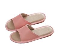 Zapatos planos para mujer -Zapatillas para el suelo interior y dormitorio, silenciosas, transpirables, absorbentes de sudor, hechas de lino de algodón, piel de vaca, zapatillas casuales para hombres y