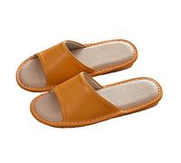 Zapatos planos para mujer -Zapatillas para el suelo interior y dormitorio, silenciosas, transpirables, absorbentes de sudor, hechas de lino de algodón, piel de vaca, zapatillas casuales para hombres y
