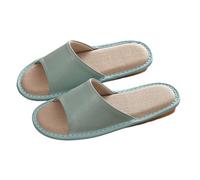 Zapatos planos para mujer -Zapatillas para el suelo interior y dormitorio, silenciosas, transpirables, absorbentes de sudor, hechas de lino de algodón, piel de vaca, zapatillas casuales para hombres y