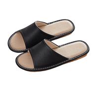 Zapatos planos para mujer -Zapatillas para el suelo interior y dormitorio, silenciosas, transpirables, absorbentes de sudor, hechas de lino de algodón, piel de vaca, zapatillas casuales para hombres y