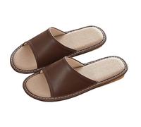Zapatos planos para mujer -Zapatillas para el suelo interior y dormitorio, silenciosas, transpirables, absorbentes de sudor, hechas de lino de algodón, piel de vaca, zapatillas casuales para hombres y