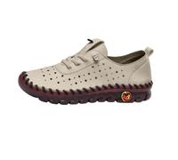 Zapatos planos retro ahuecados para mujer con suela suave para caminar diario casual y viajes de verano, beige, 41 EU