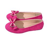 Zapatos planos retro con lazo para mujer, textura de gamuza, elegantes, puntera redonda, para compras, citas, uso diario, hot pink, 40 EU