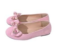 Zapatos planos retro con lazo para mujer, textura de gamuza, elegantes, puntera redonda, para compras, citas, uso diario, Pink, 40.5 EU