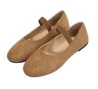 Zapatos planos retro Mary Jane para mujer, de ante sintético suave, con correa elástica, ideales para la escuela, compras y paseos diarios, Brown, 38.5 EU