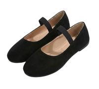 Zapatos planos retro Mary Jane para mujer, de ante sintético suave, con correa elástica, ideales para la escuela, compras y paseos diarios, Black, 37 EU