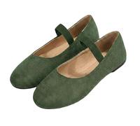 Zapatos planos retro Mary Jane para mujer, de ante sintético suave, con correa elástica, ideales para la escuela, compras y paseos diarios, Verde oscuro., 38 EU