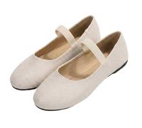 Zapatos planos retro Mary Jane para mujer, de ante sintético suave, con correa elástica, ideales para la escuela, compras y paseos diarios, White, 39.5 EU
