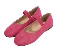 Zapatos planos retro Mary Jane para mujer, de ante sintético suave, con correa elástica, ideales para la escuela, compras y paseos diarios, hot pink, 38.5 EU