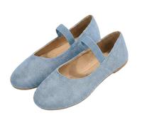 Zapatos planos retro Mary Jane para mujer, de ante sintético suave, con correa elástica, ideales para la escuela, compras y paseos diarios, azul claro, 40 EU