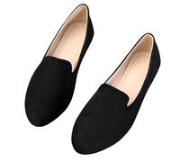Zapatos planos sin cordones para mujer, puntera puntiaguda, textil, casual, para caminar, para otoño, ancho medio, patrón liso, vestido de invierno para mujer, cómodo y diario, Black, 37 EU