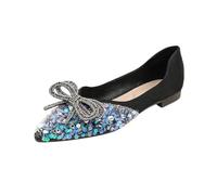 Zapatos Plata Mujer Tacón,Mujer Slip-On Zapatos planos Ligero Encaje Boca plana Fondo suave Arco Individual Zapatos de Ballet de Gran Tamaño, Negro , 40 EU