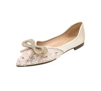 Zapatos Plata Mujer Tacón,Mujer Slip-On Zapatos planos Ligero Encaje Boca plana Fondo suave Arco Individual Zapatos de Ballet de Gran Tamaño, beige, 38 EU