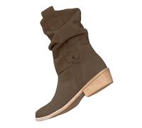 Zapatos regionales para mujer, color beige, planos, de vaquero, de ante con cremallera, botas occidentales, de caña ancha, medias botas, de un solo color, antideslizantes, para equitación, gris, 37 EU