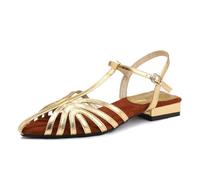 Zapatos romanos de tacón bajo for mujer, versátiles zapatos de playa de una sola tira(Gold,39 EU)